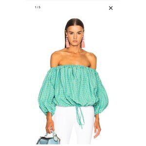 Marques ' Almeida Small Off Shoulder Top Turquoise Gingham Cocktail Festival